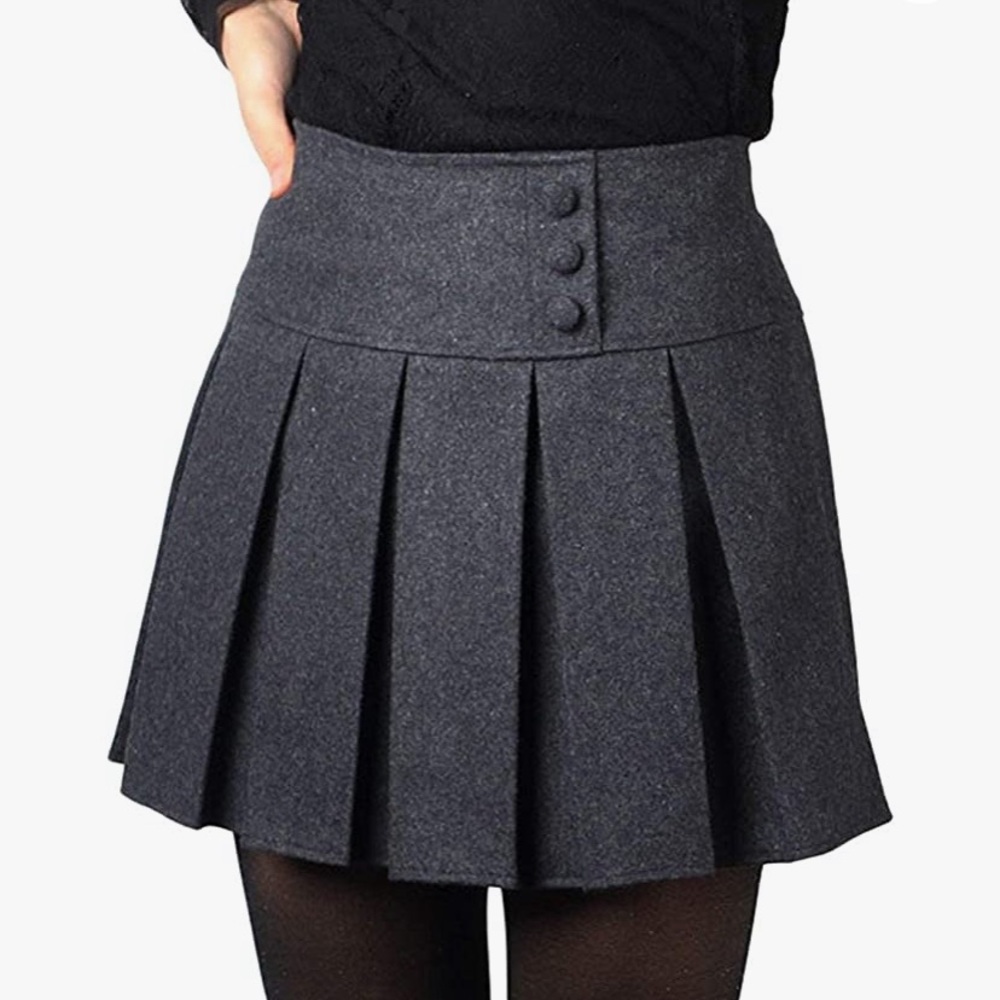 NWT Gray High Waist Pleated Wool Skirt